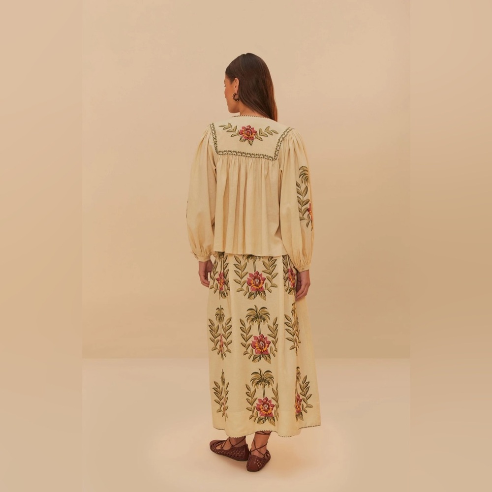 FARM RIO Tropical Flower Embroidered Sand Maxi Skirt - Picture 5 of 6